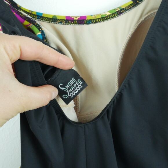 Vintage Size 16 One Piece Swimsuit 90s High Cut Metallic Glam Low Back Floral - Picture 7 of 8